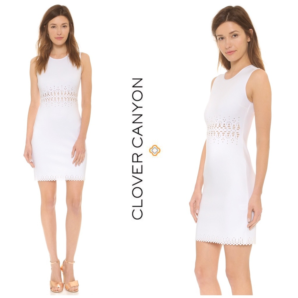 Clover Canyon Neoprene Laser Cut Dress Ivory White